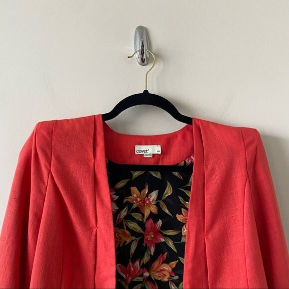 Covet-deep Coral Puff Sleeve Lightweight Blazer (Size:Small) - Picture 8 of 11